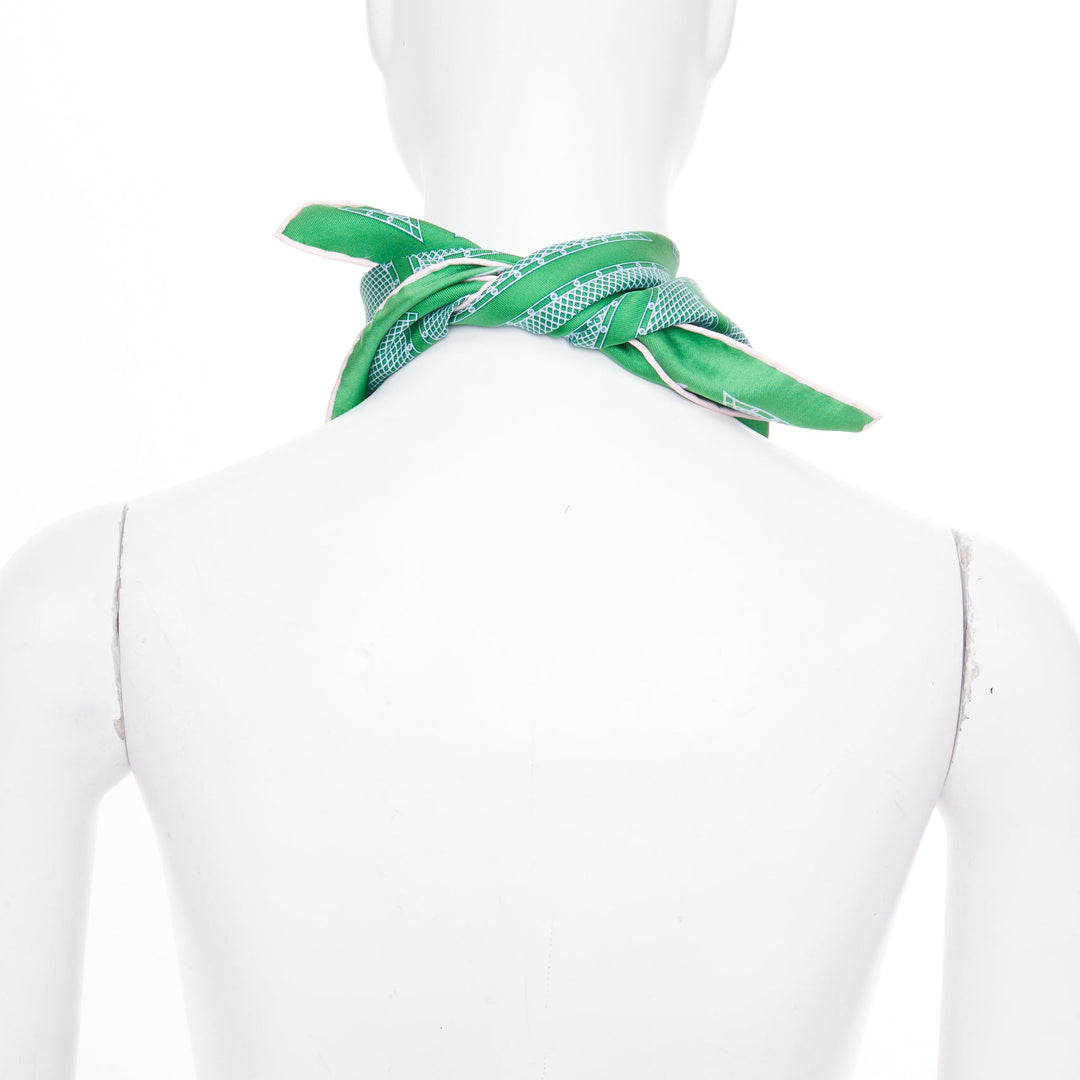 ERMES Gavroche 45 green geometric garden fence lattice print silk scarf