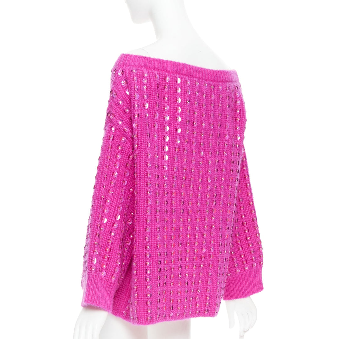 VALENTINO 2022 Pier Paolo Piccioli hot pink mohair blend jewel sweater S