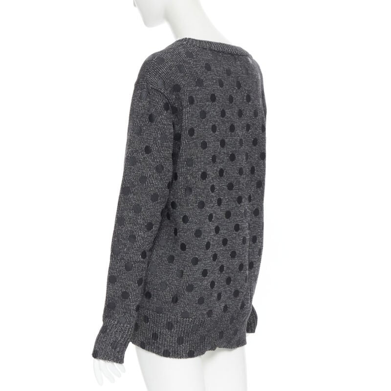 MARKUS LUPFER cotton blend knit grey polka dot printed oversized sweater L