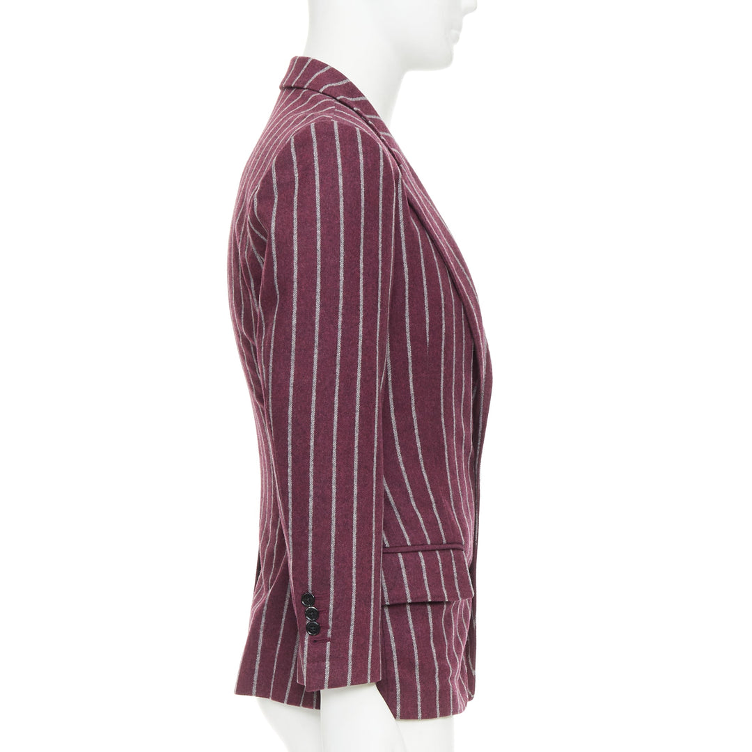 DOLCE GABBANA burgundy grey wool striped flap pocket blazer IT50 L