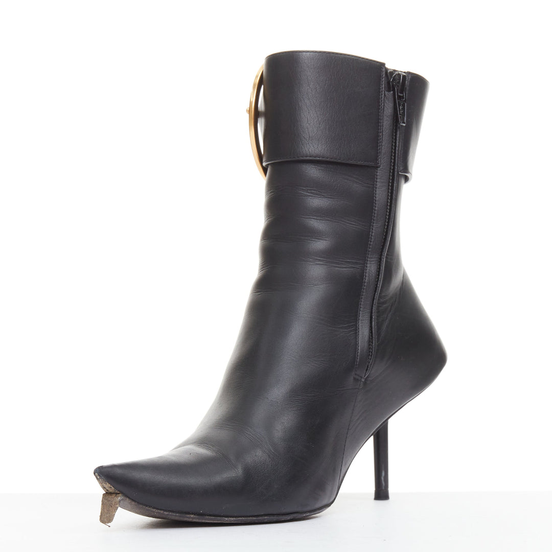 BALENCIAGA Essex 80 black leather gold buckle ankle boots EU36