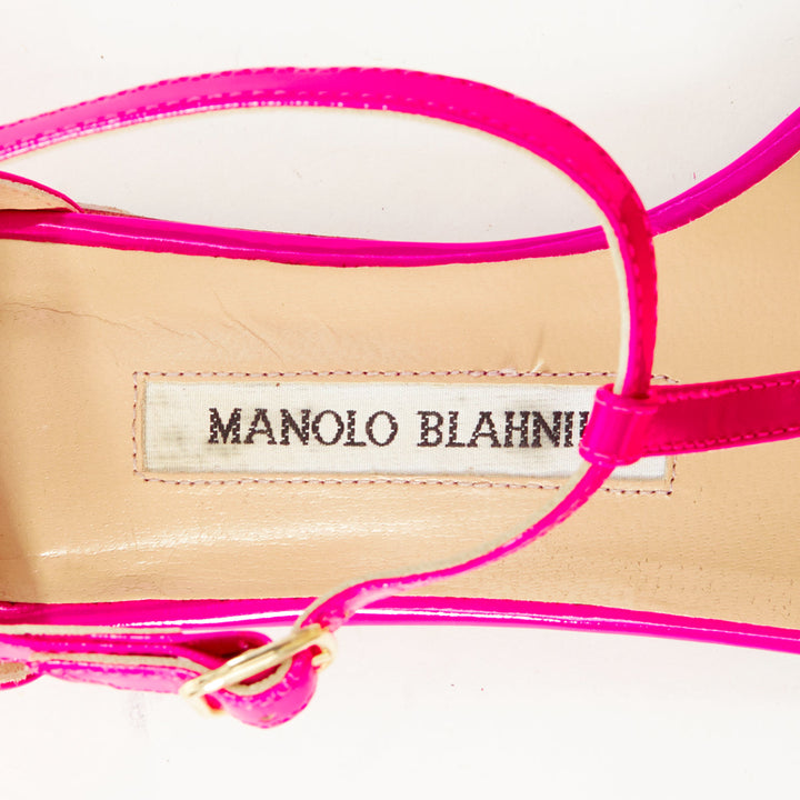 MANOLO BLAHNIK neon pink patent leather tstrap comfort toe loop sandals EU37