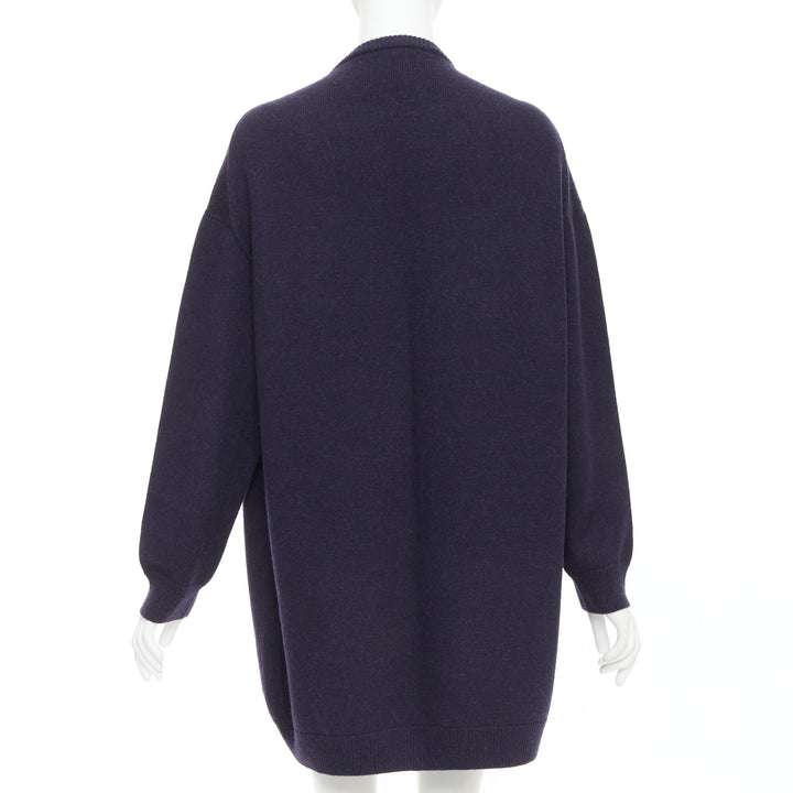 HERMES navy virgin wool white striped oversized knitted cardigan sweater FR34 XS