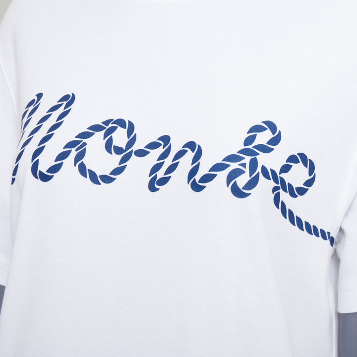 MONSE Cursive Rope white cotton modal navy logo print crew relaexed tshirt XS