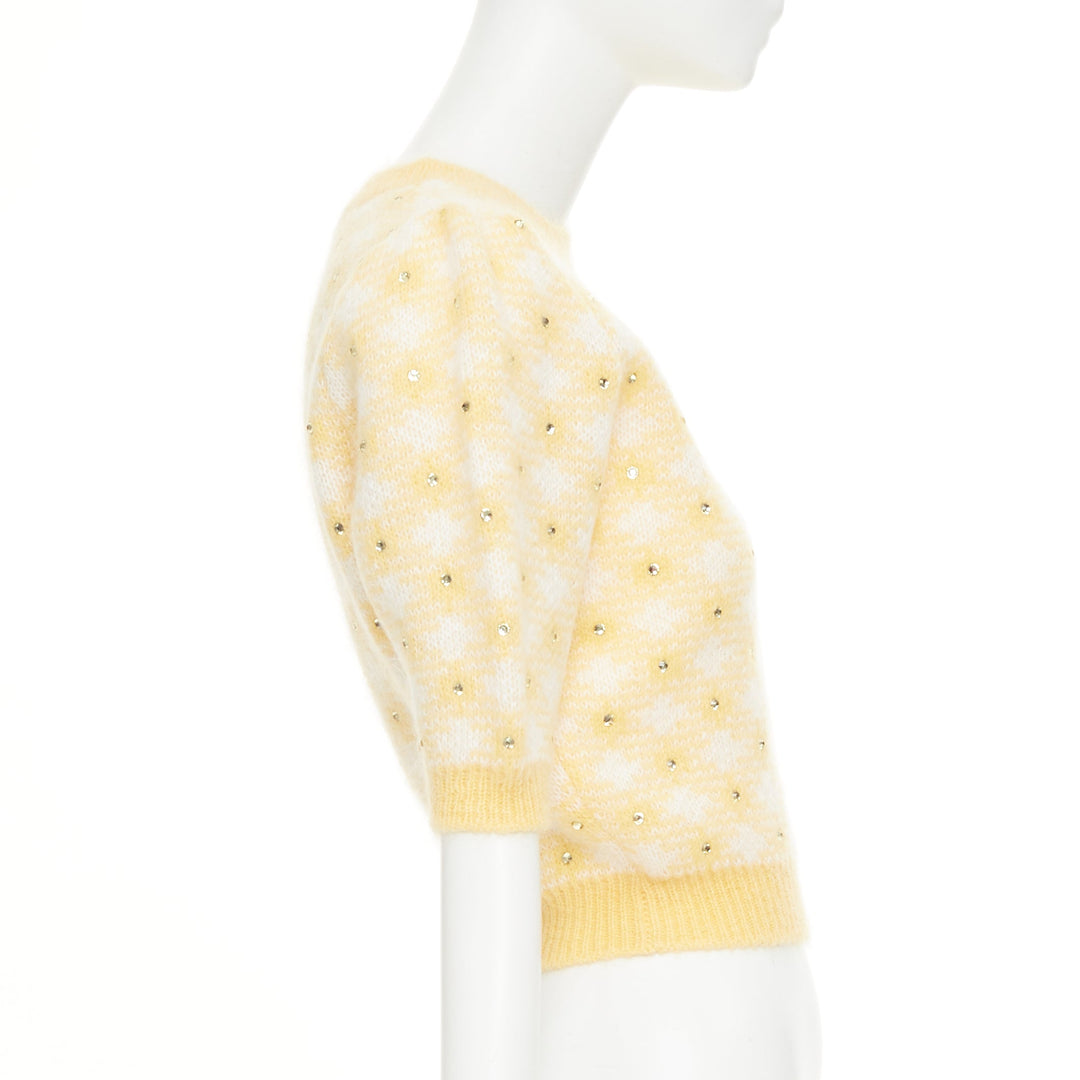 ALESSANDRA RICH Vichy Crystal embellished checked mohair blend top IT38 XS