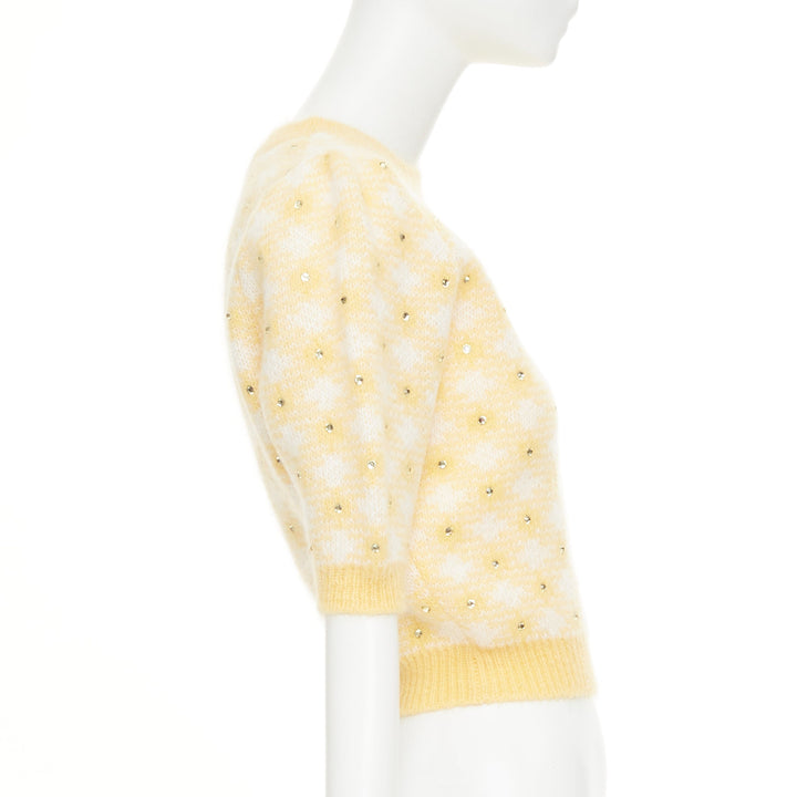 ALESSANDRA RICH Vichy Crystal embellished checked mohair blend top IT38 XS