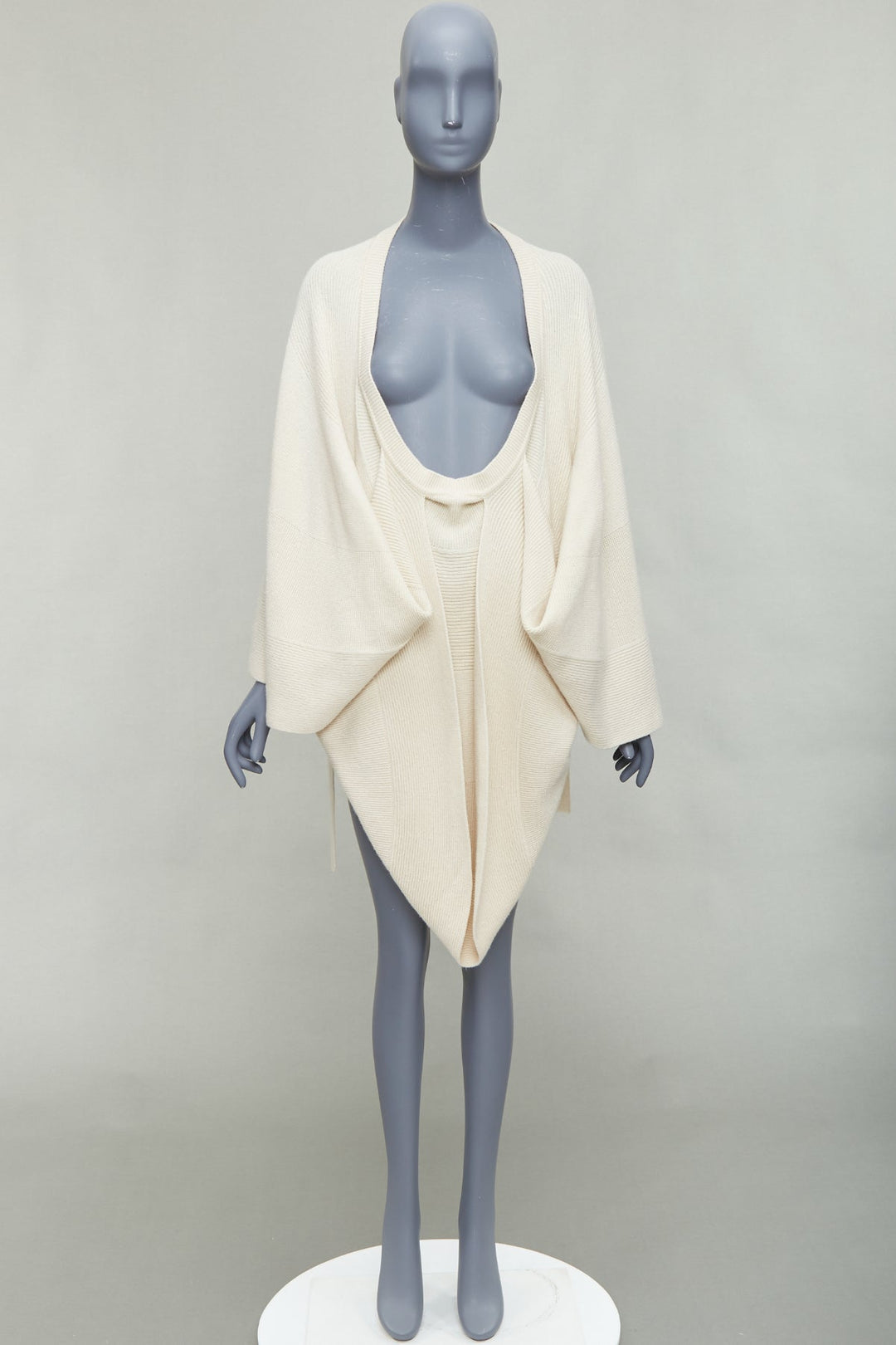 ALEXANDER MCQUEEN cream wool cashmere silk draped scoop neck sweater