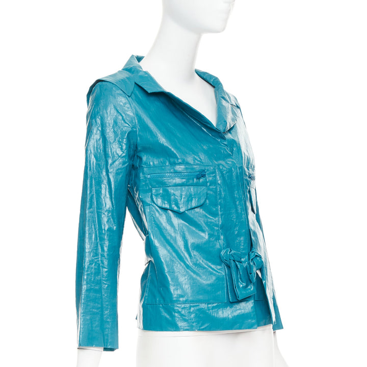 CHLOE Aqua Fresh blue crinkled coated acetate cotton cropped jacket FR36 S