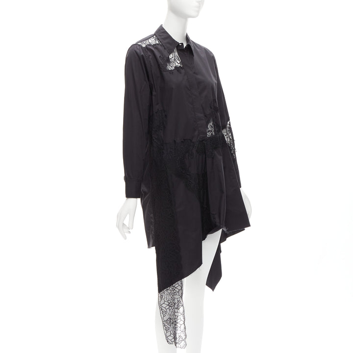 MARQUES ALMEIDA 100% cotton black lace applique cut out bias shirt dress XS