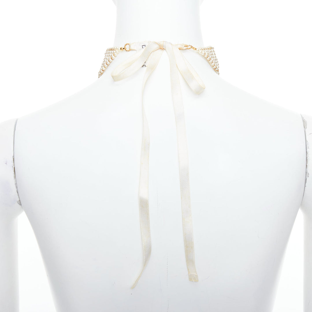 DOLCE GABBANA 1993 Vintage pearl crucifix cross tie back choker necklace