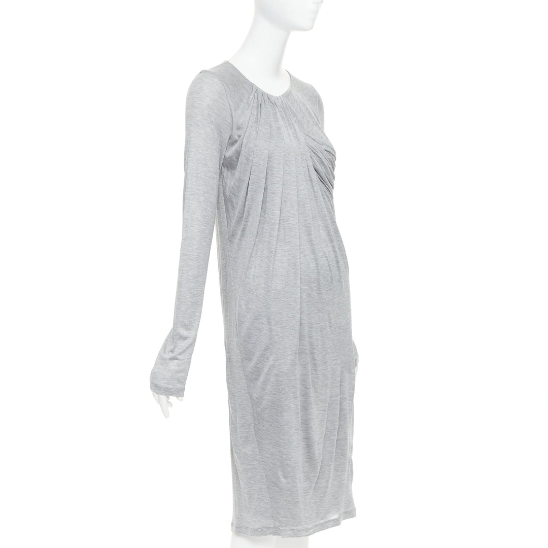 FENDI Vintage light grey draped jersey round neck midi dress IT40 S