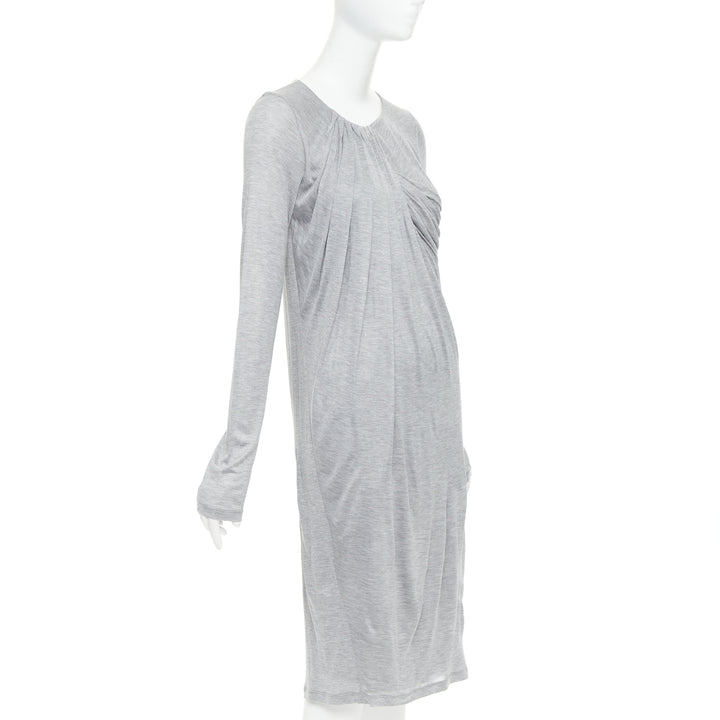 FENDI Vintage light grey draped jersey round neck midi dress IT40 S
