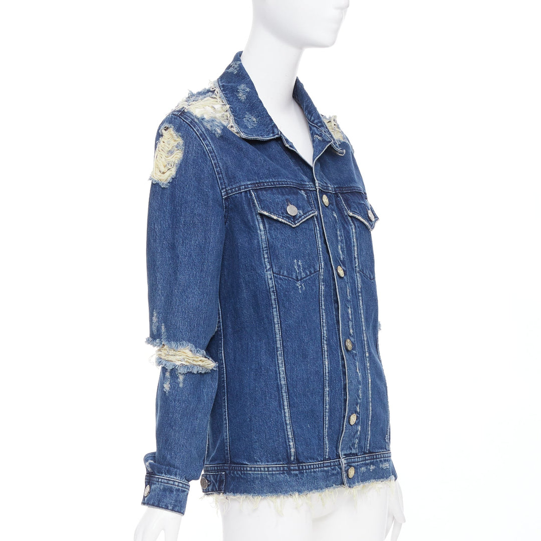 ACNE STUDIOS 2012 Fever Torn blue distressed denim cut out jacket FR34 XS