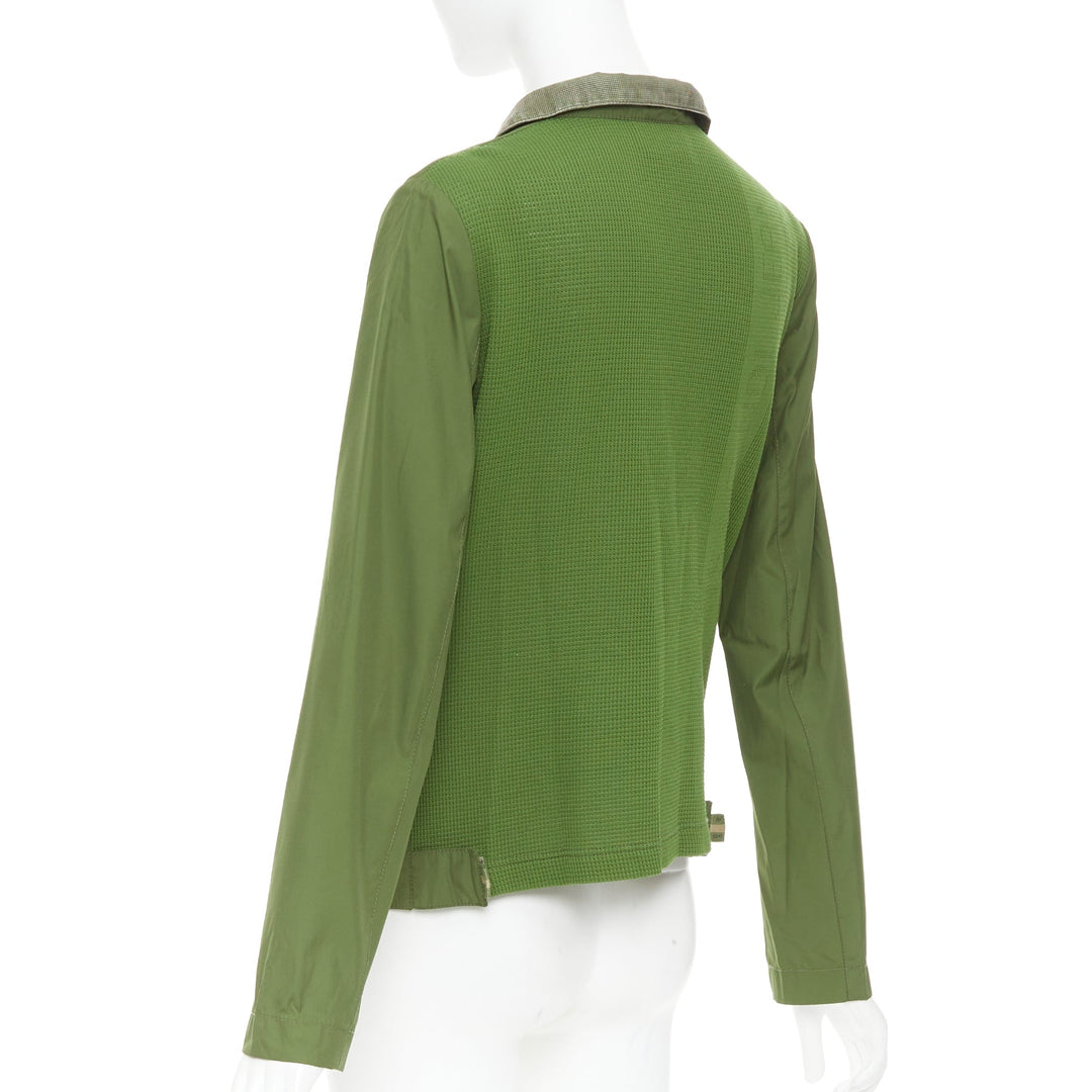 FENDI JEANS Vintage green nylon technical small logo zip up jacket