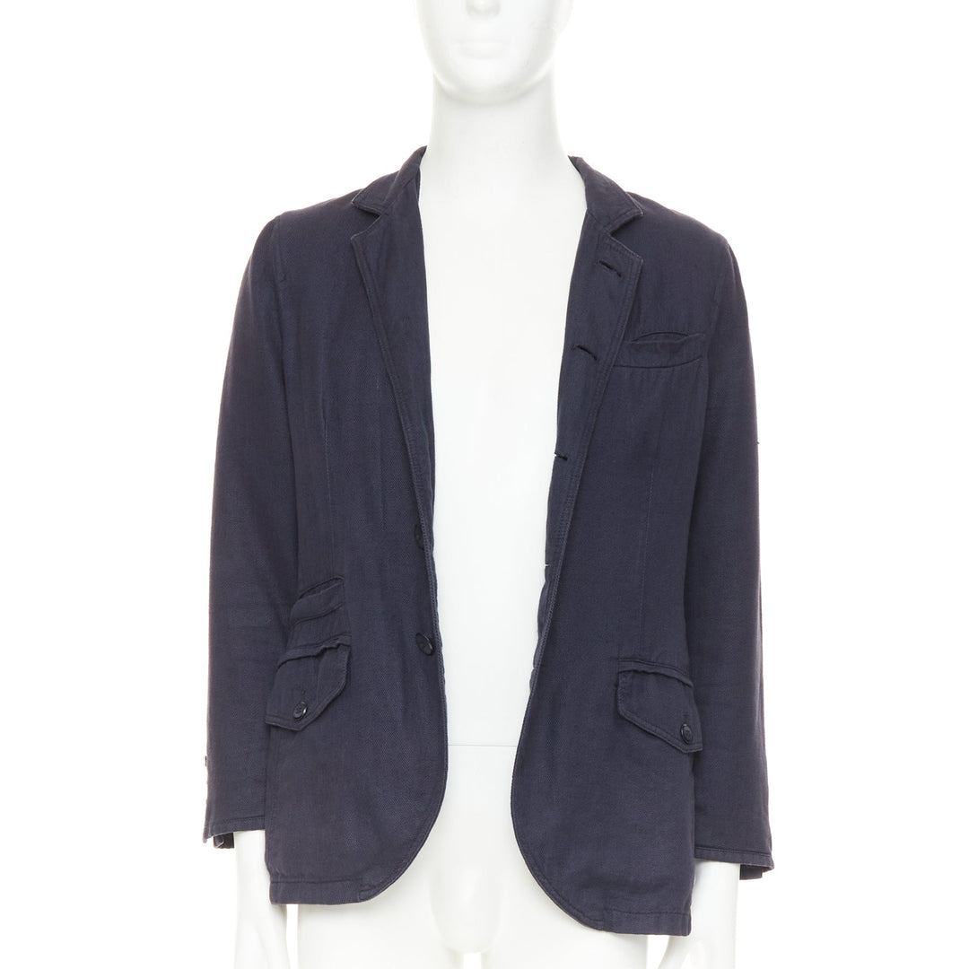 GIORGIO ARMANI navy linen cotton pique flap pockets relaxed blazer IT46 S