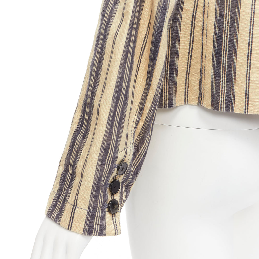 CHRISTIAN DIOR 2020 Runway beige striped linen double breasted blazer FR36 S