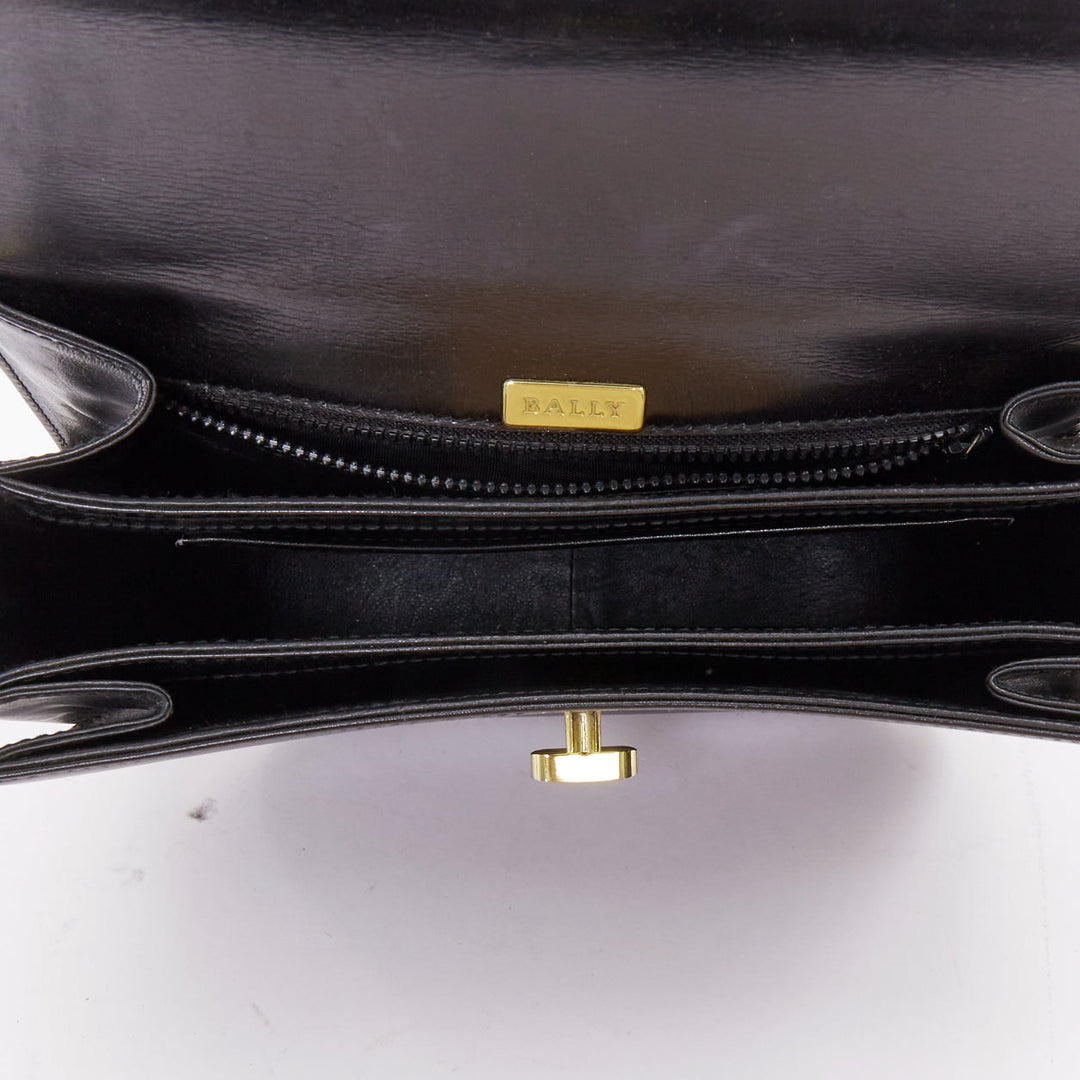 BALLY Vintage black smooth leather gold turnlock chain flap box bag