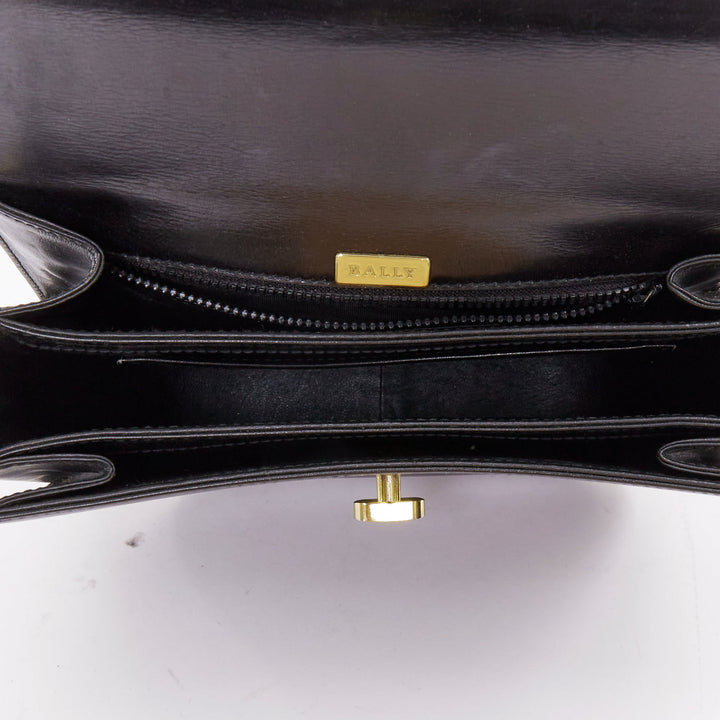 BALLY Vintage black smooth leather gold turnlock chain flap box bag