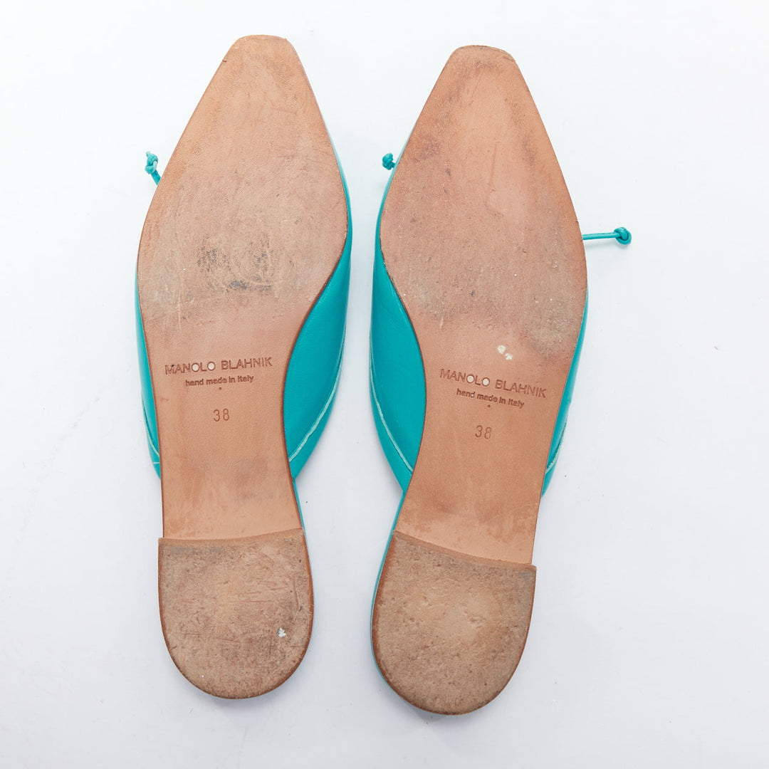 MANOLO BLAHNIK Ballerimu turquoise green leather ballet mules EU38