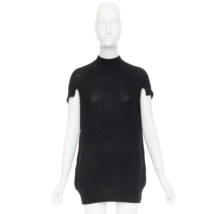 PRADA 100% cashmere black ribbed mock neck cap sleeve sweater vest IT36 XXS