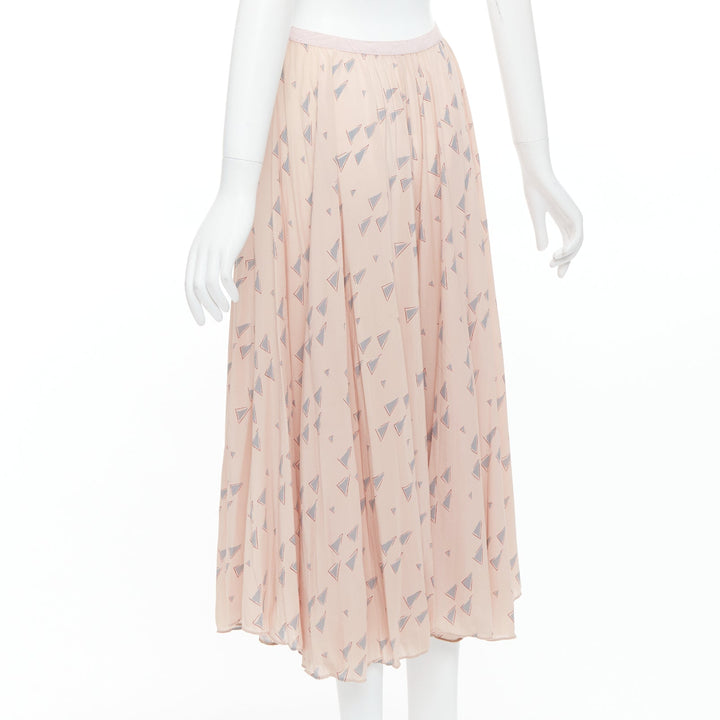 VALENTINO  100% silk dusty pink grey triangle print midi skirt UK8 S