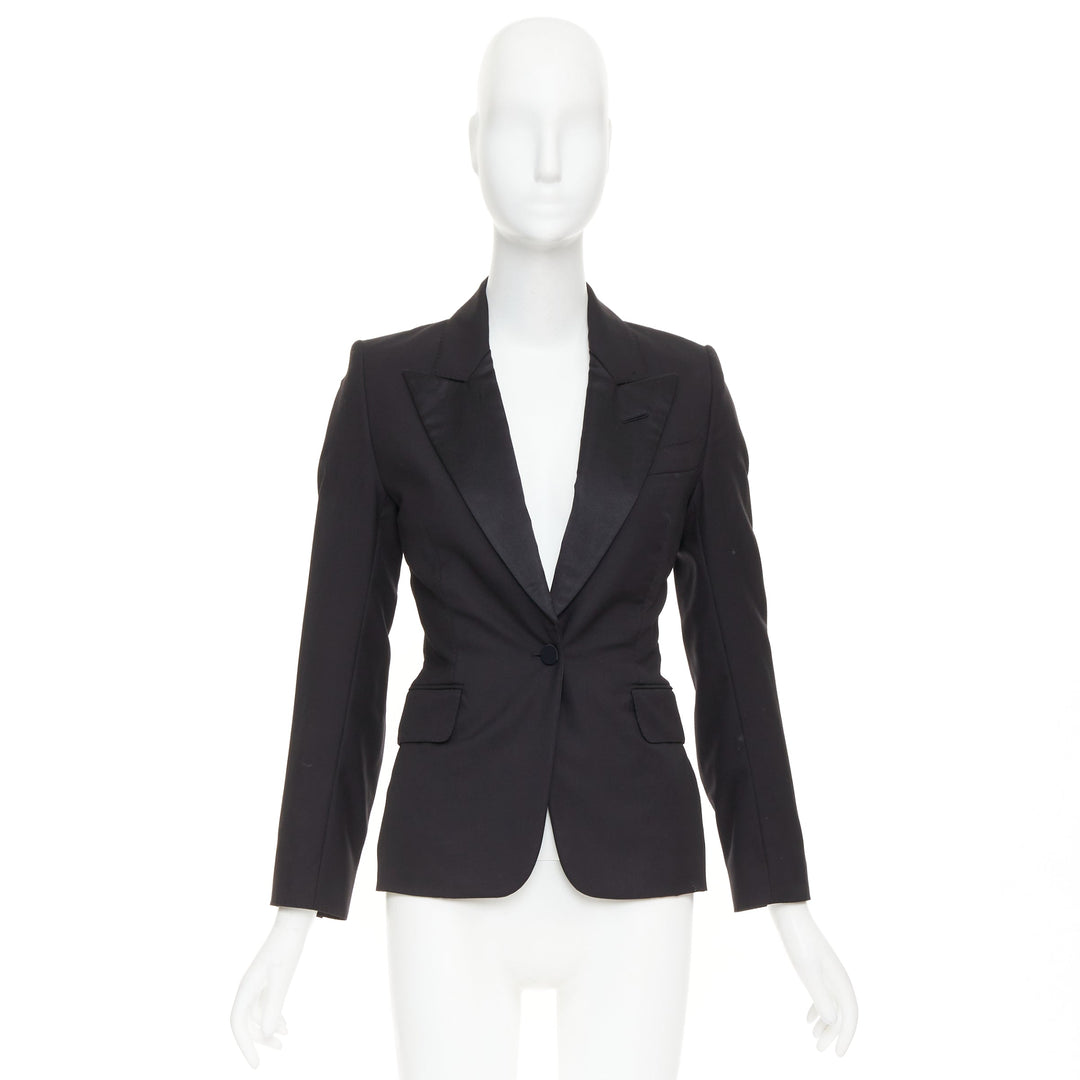 TOM FORD black virgin wool silk peak lapel  tuxedo blazer IT36 XXS
