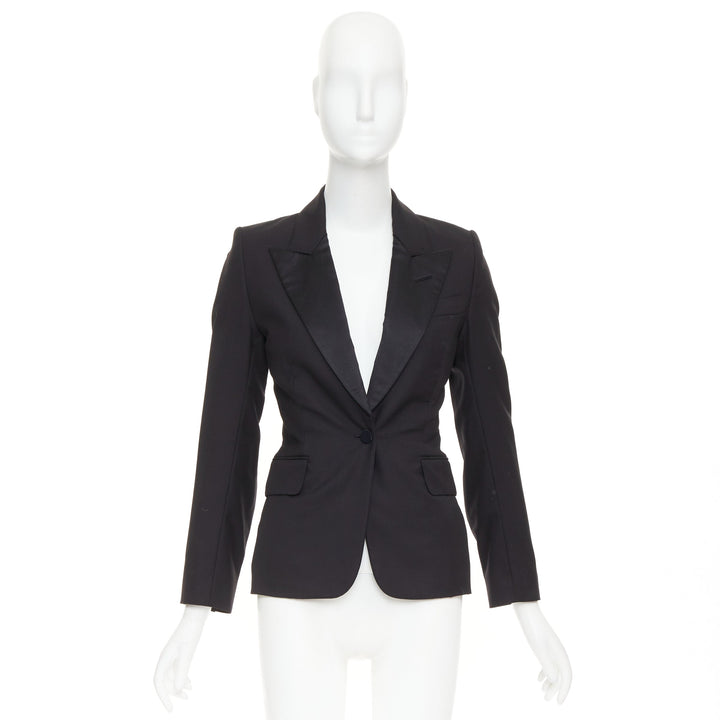 TOM FORD black virgin wool silk peak lapel  tuxedo blazer IT36 XXS