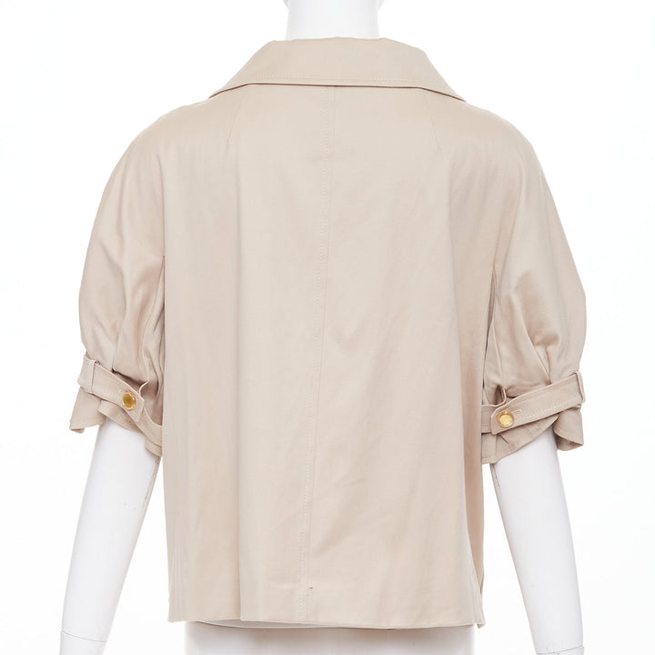 ESCADA khaki tan virgin wool gold button double breasted cropped jacket IT42 M