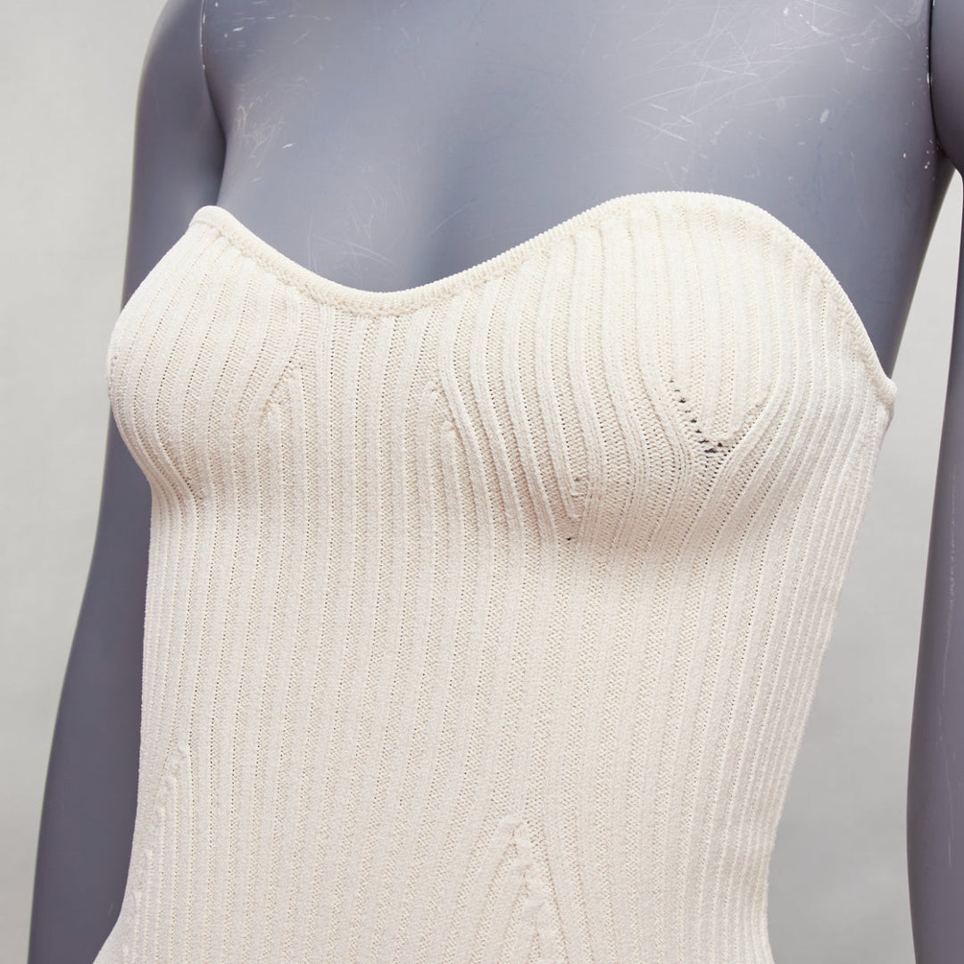 KHAITE Lucie cream viscose blend contour ribbed knit strapless tube top XS