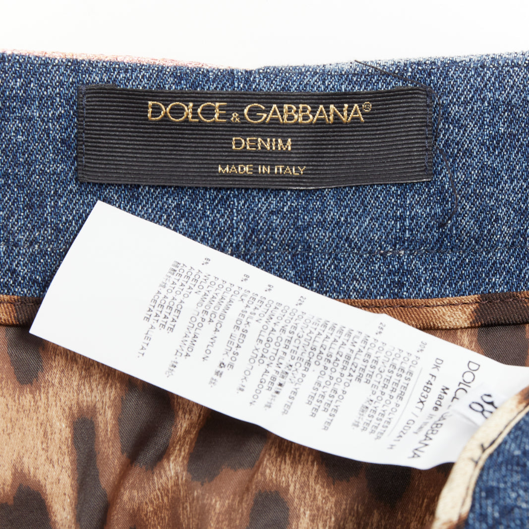 DOLCE GABBANA Denim Minirock gold blue jacquard patchwork mini skirt IT38 XS