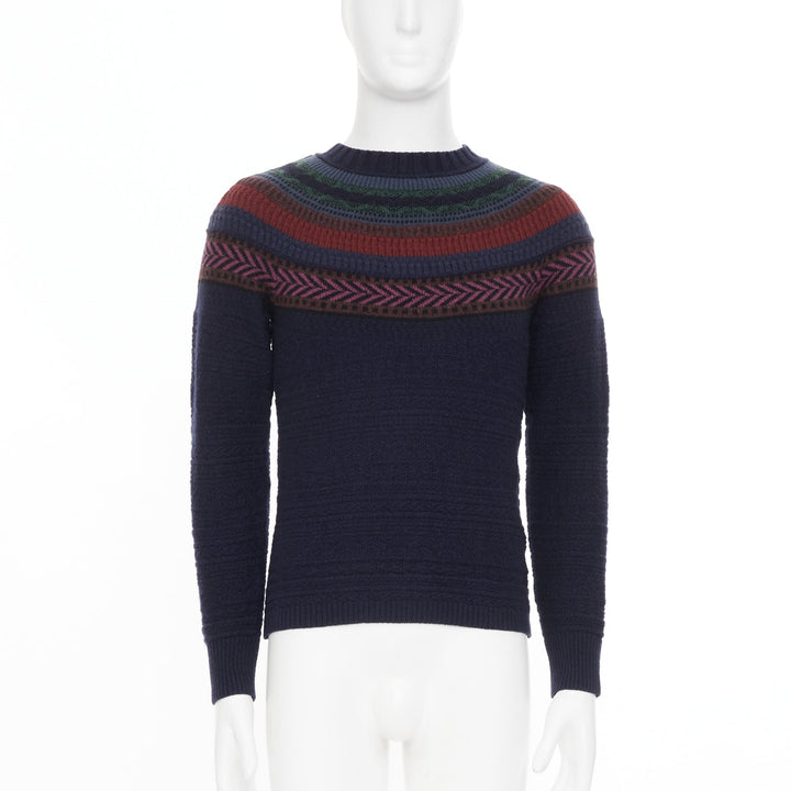 BURBERRY PRORSUM 2014 Runway geometric Fair Isle yoke lambswool knit sweater M