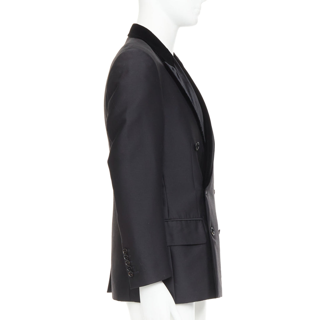 TOM FORD Cooper black wool velvet lapel double breasted tuxedo blazer IT54 XXL