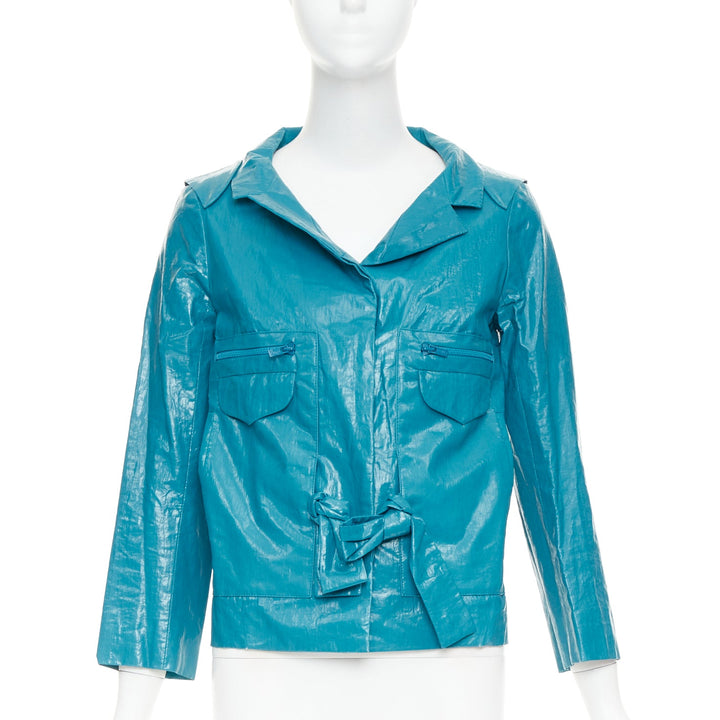 CHLOE Aqua Fresh blue crinkled coated acetate cotton cropped jacket FR36 S