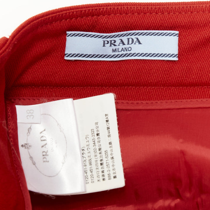 PRADA 2019 red virgin wool white trim utility pocket pleated mini skirt IT38 XS