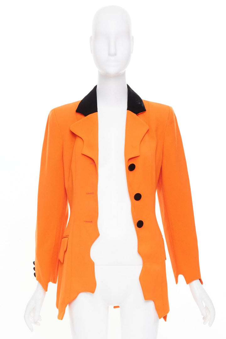 MOSCHINO Cheap & Chic orange virgin wool asymmetric wavy hem blazer IT42 M