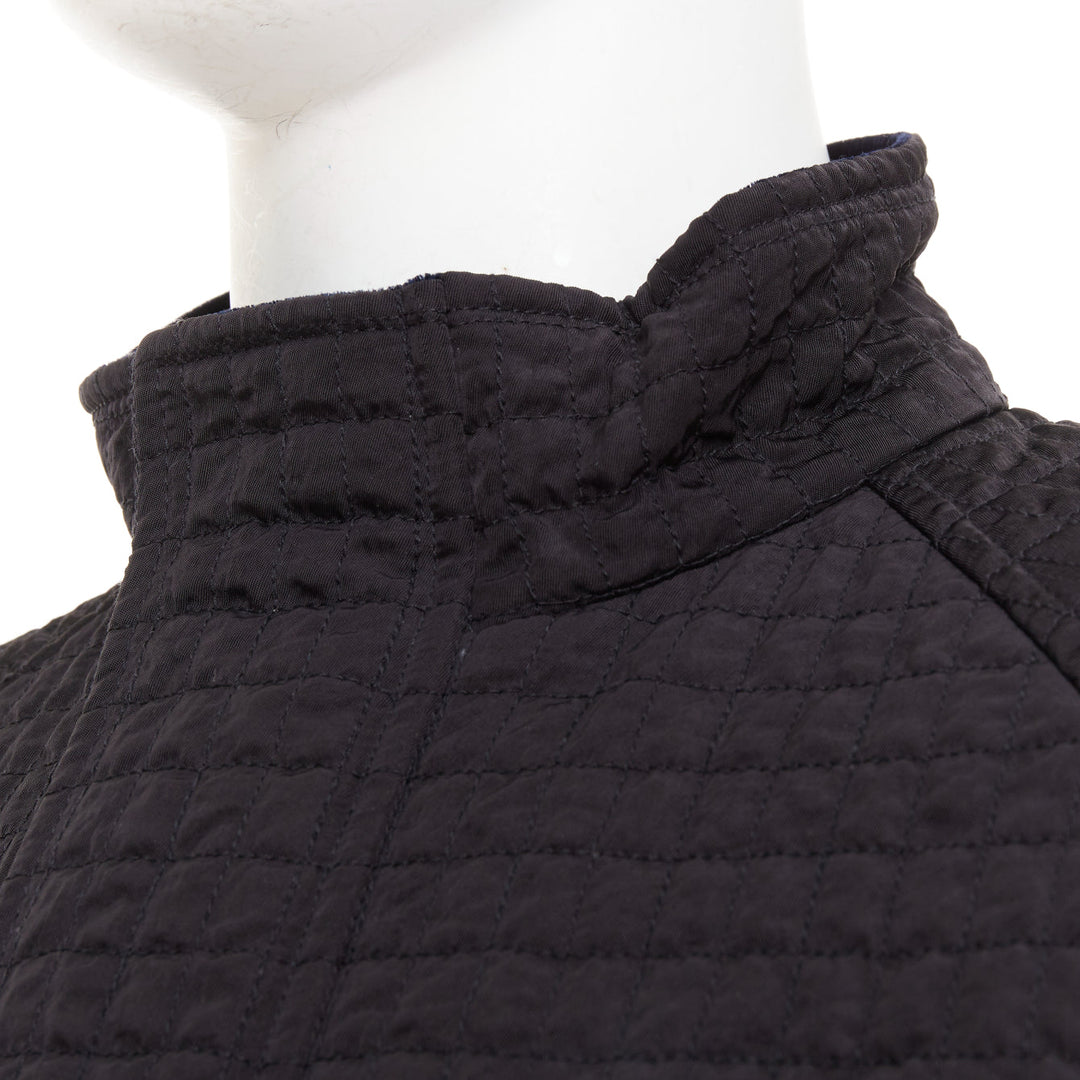 GIORGIO ARMANI black fine grid quilted nylon velvet trim zip up jacket IT46 S