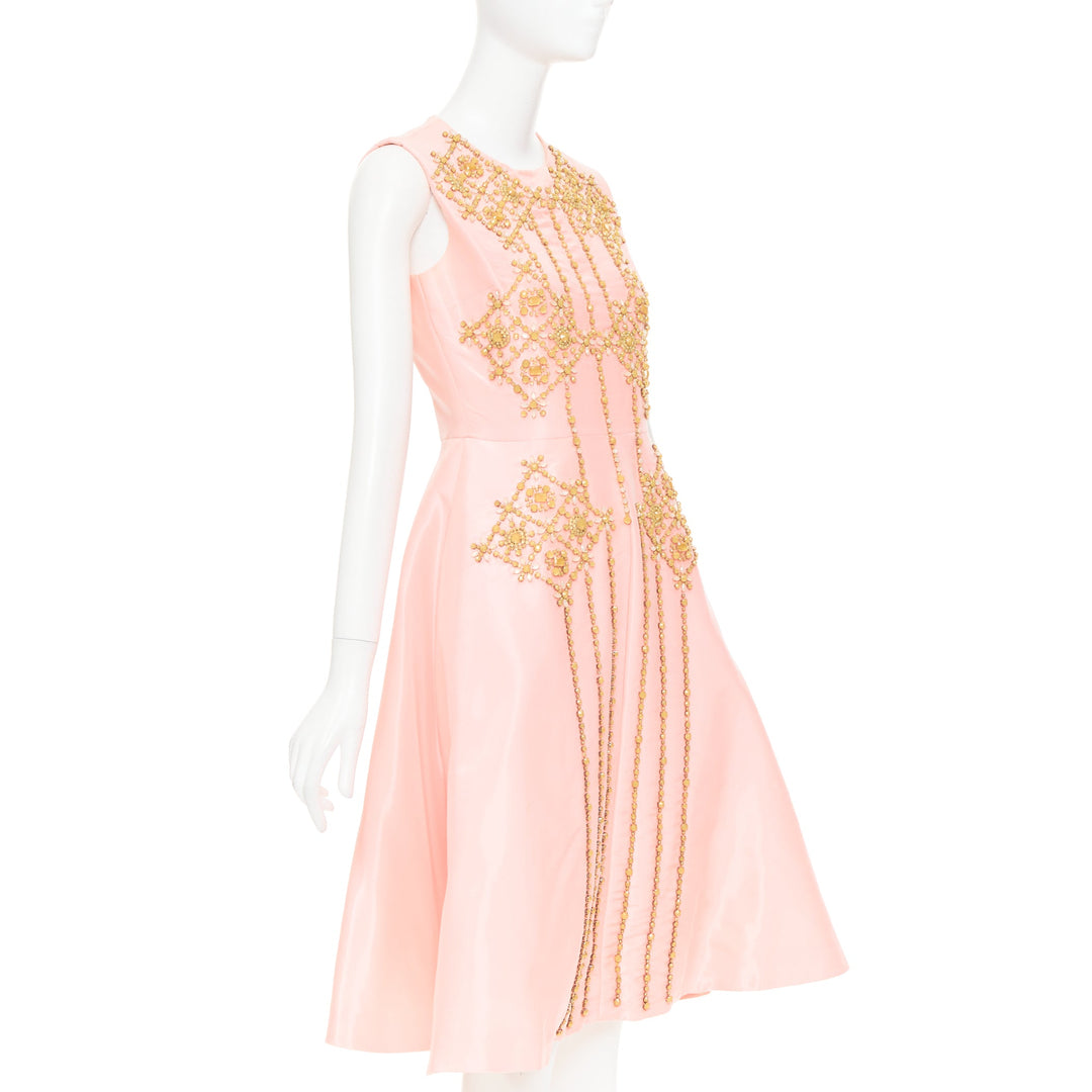 ROKSANDA ILINCIC 2013 pink silk shantung yellow crystal embellished dress UK10 M