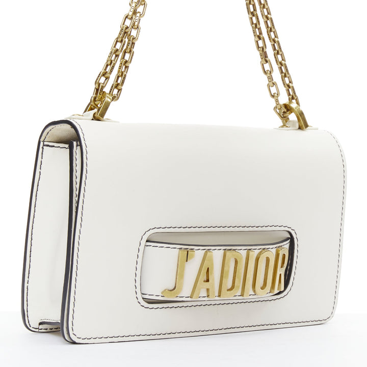 DIOR J'Adior Medium white leather gold letter chain flap crossbody bag