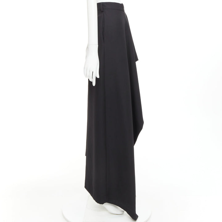ALEXANDRE VAUTHIER COUTURE black wool asymmetric cascade ruffle split skirt