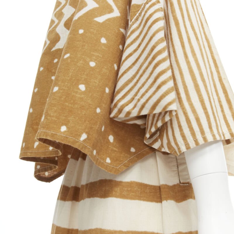 ISSEY MIYAKE 1980's Vintage beige yellow tribal stripe boxy top skirt set