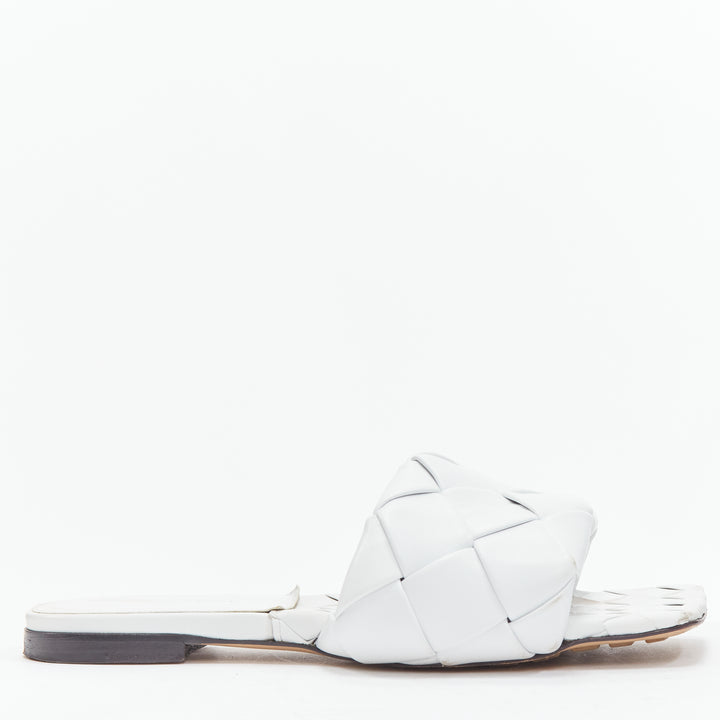 BOTTEGA VENETA Lido white maxi intrecciato woven leather flat sandals EU37