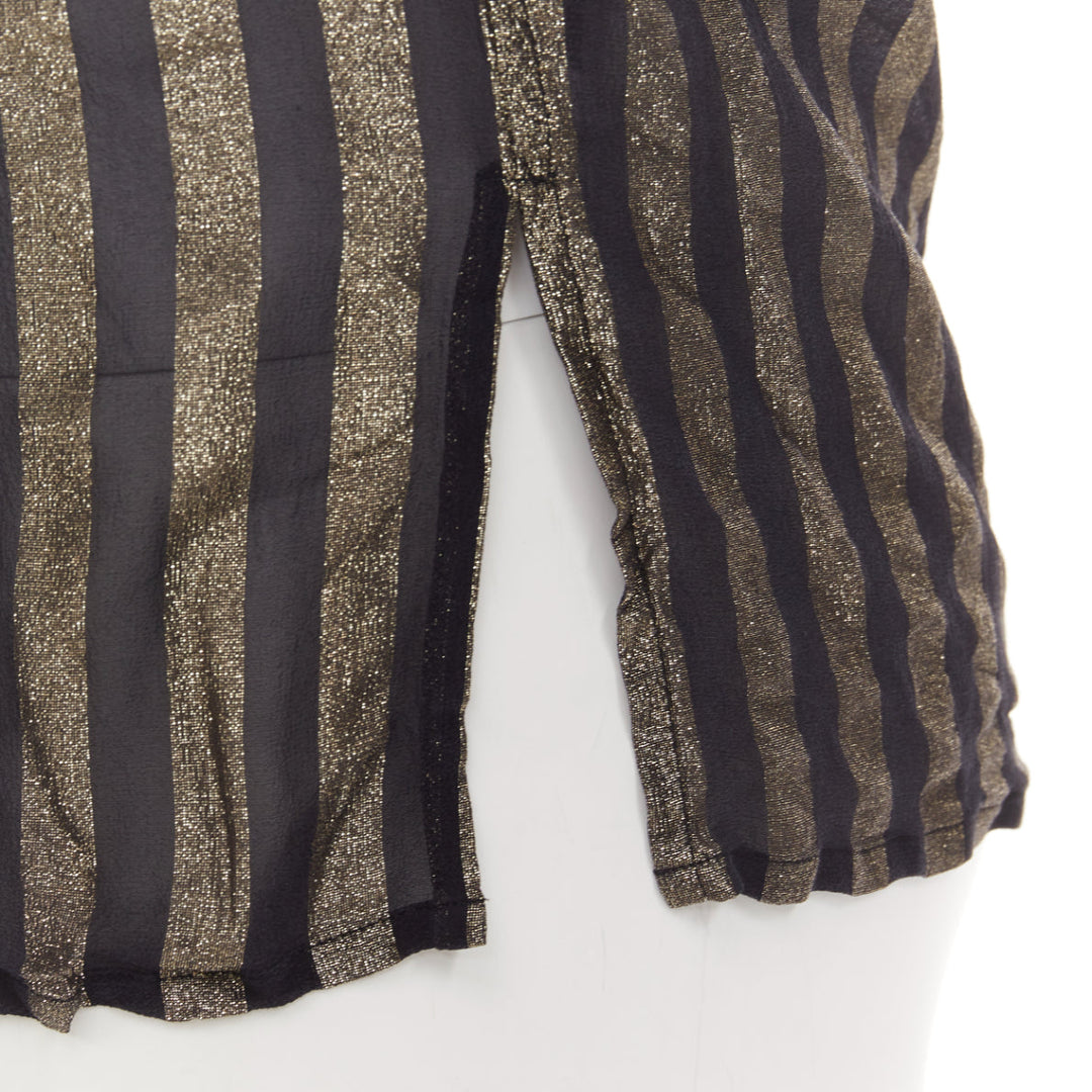 SAINT LAURENT 2019 Runway black gold metallic lurex striped sheer shirt EU38 S