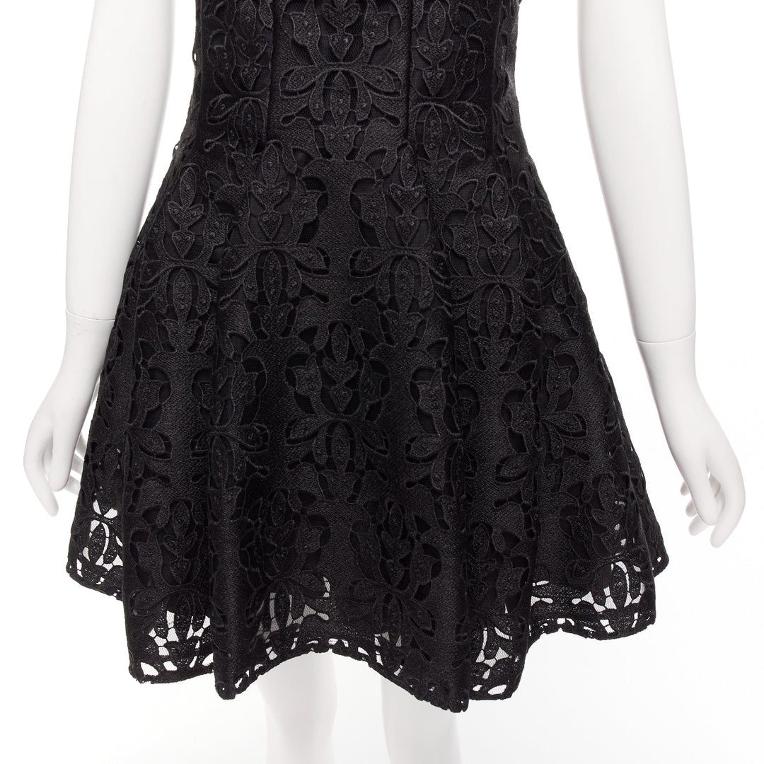 EMILIA WICKSTEAD black floral lace paisley scalloped neckline flared dress UK8 S