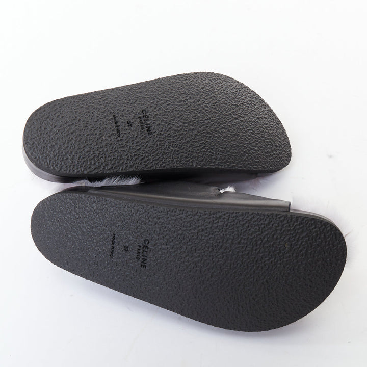CELINE 2013 Phoebe Philo Runway black leather lilac shearling slide sandals EU37