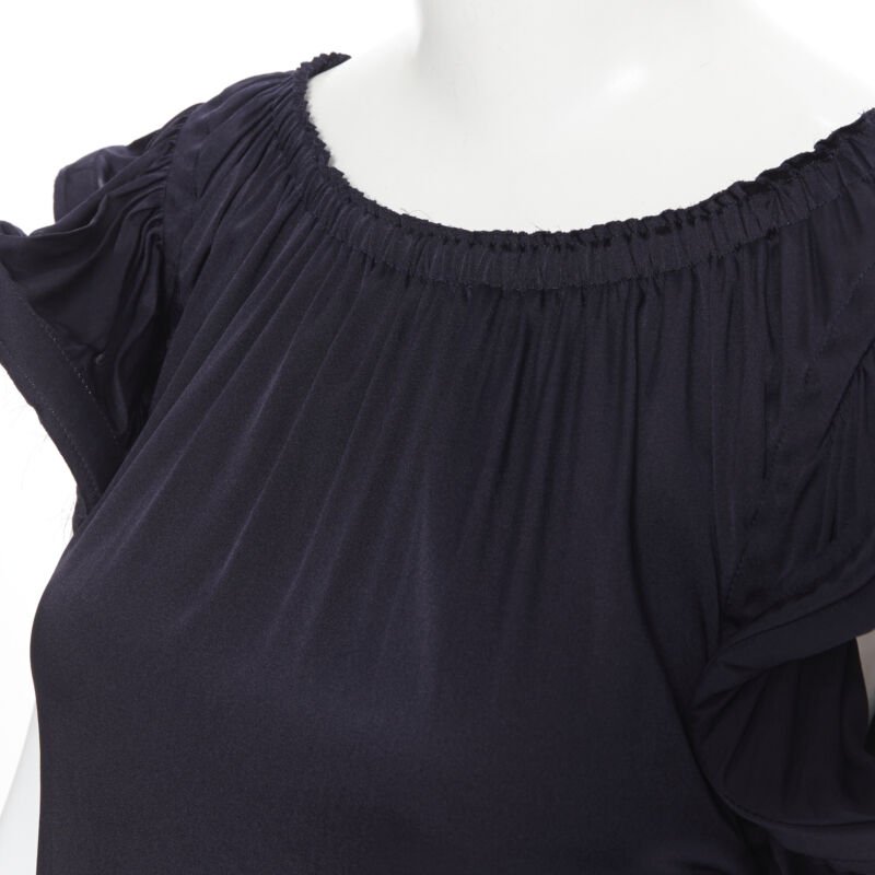 LANVIN ALBER ELBAZ 2008 stretch silk elasticated neck ruffle sleeve top FR34 XS