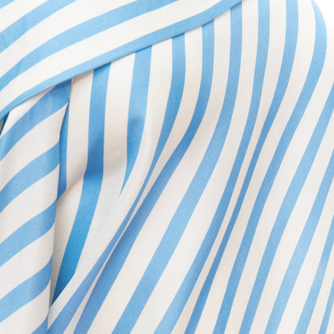 MONSE silk twill blue cream bias cut striped puff sleeve blouse US2 S