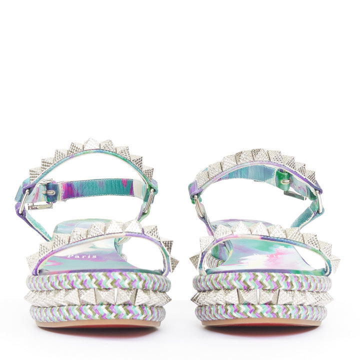 CHRISTIAN LOUBOUTIN Pyraclou 60 tie dye studded espadrille wedges EU37