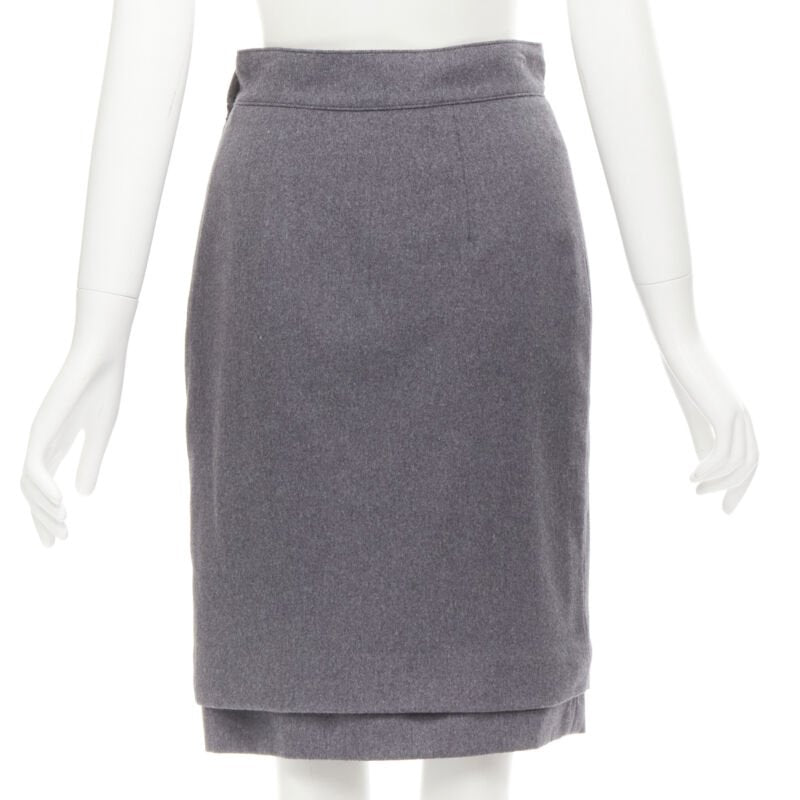OSCAR DE LA RENTA grey wool double layered hem pencil skirt US2 XS