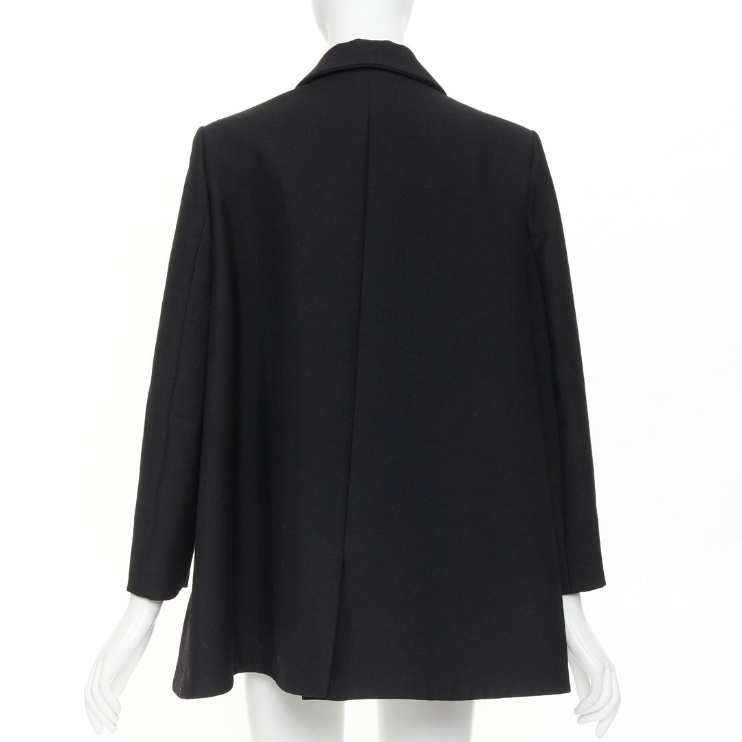 BALENCIAGA 2021 Trapeze black textured patch pocket A-line flared blazer coat