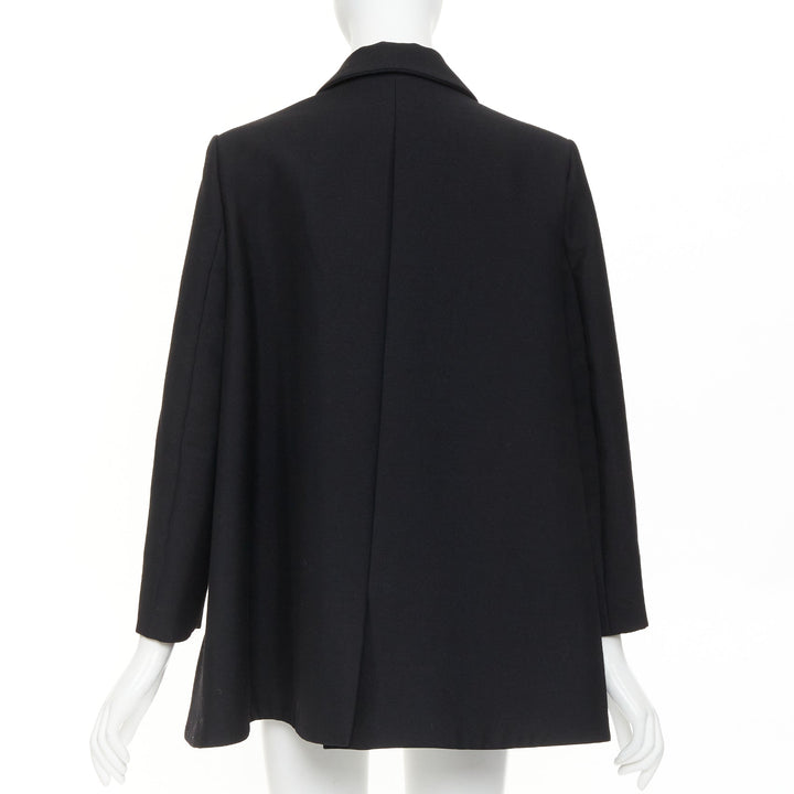 BALENCIAGA 2021 Trapeze black textured patch pocket A-line flared blazer coat